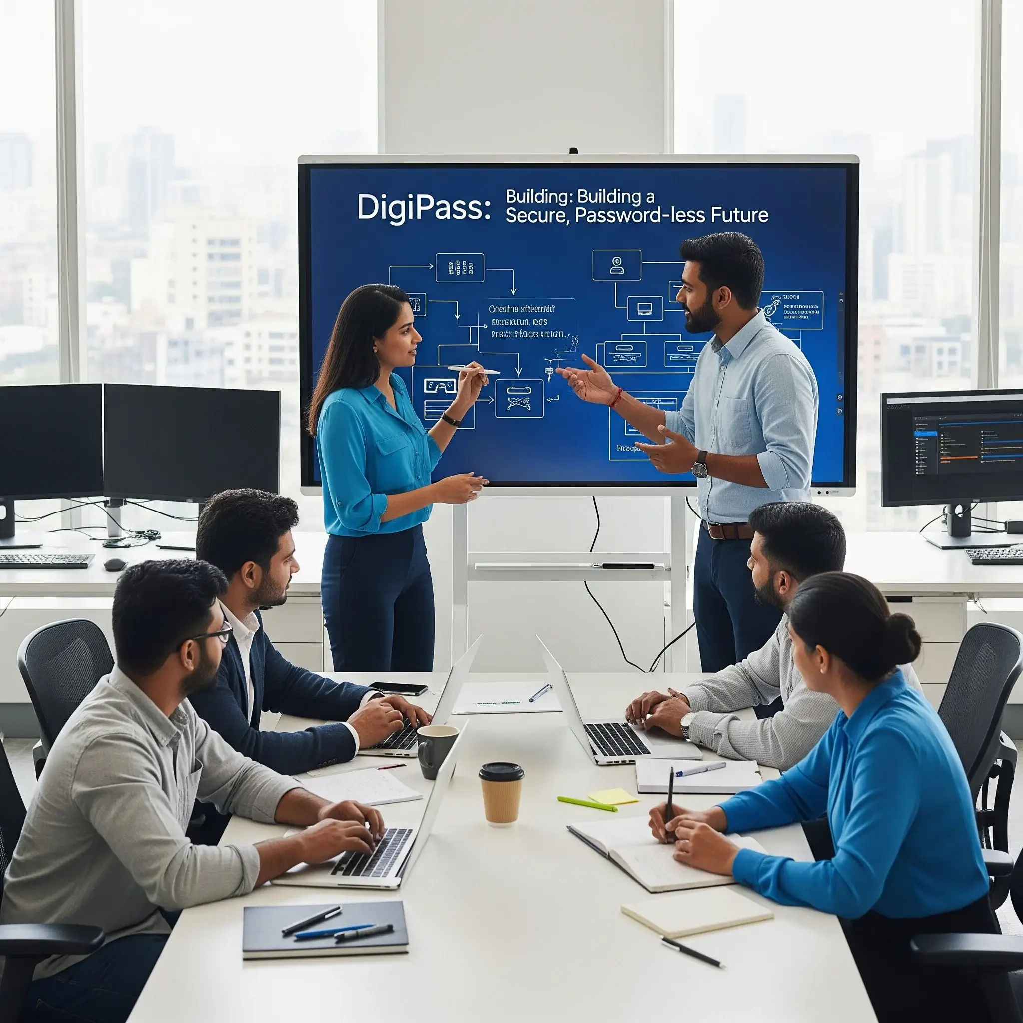 man and woman working together